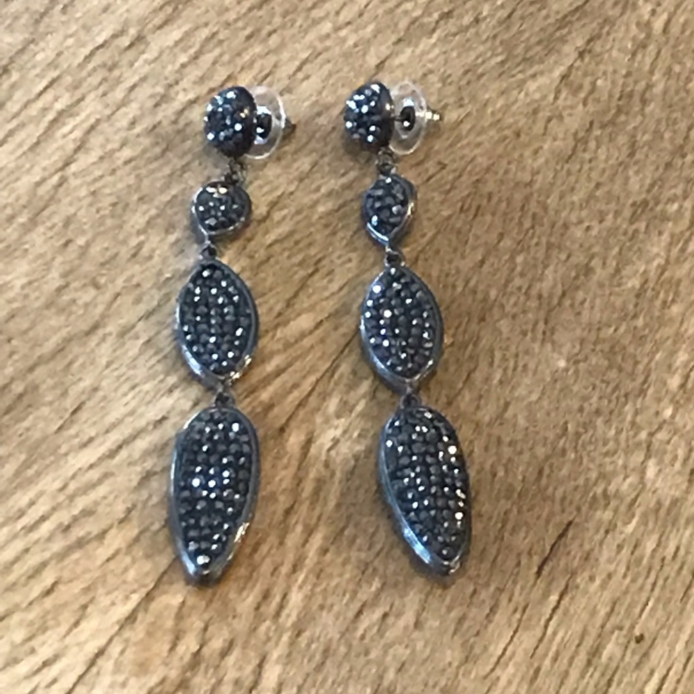 Rhinestone dangle stud earrings Gunmetal 3” long